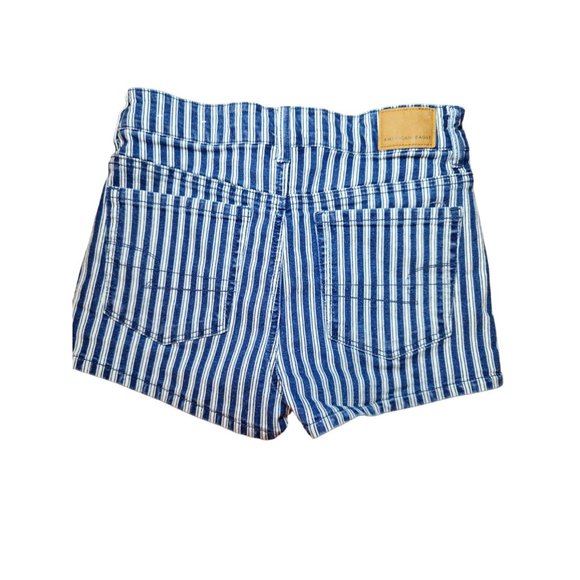 American Eagle Next Level Stretch Shorts Size 2 Blue White High Rise 5 Pocket - Picture 2 of 10